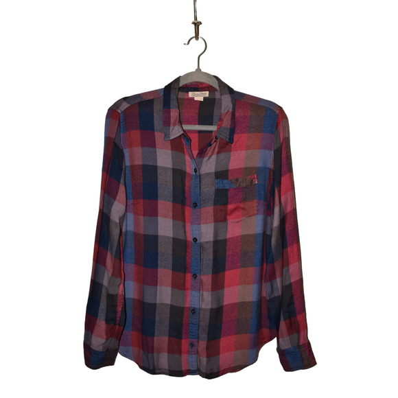 LUCKY BRAND $79 Long Sleeve Plaid Button-Back Hem Button Down Shirt Medium - Picture 1 of 3